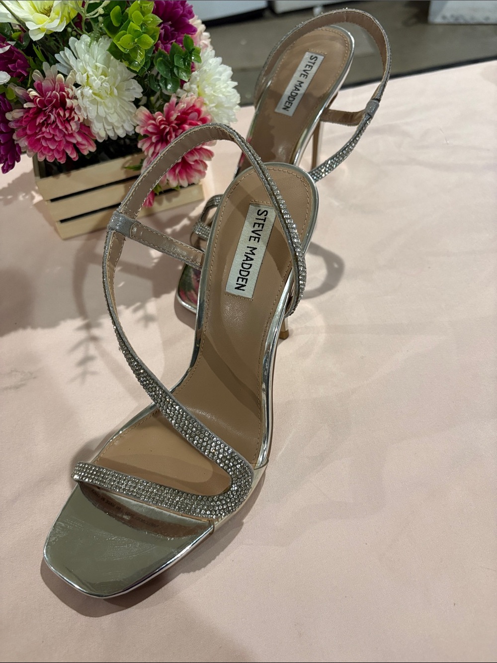 Steve Madden Silver Crystal Strappy Stiletto Sandals
